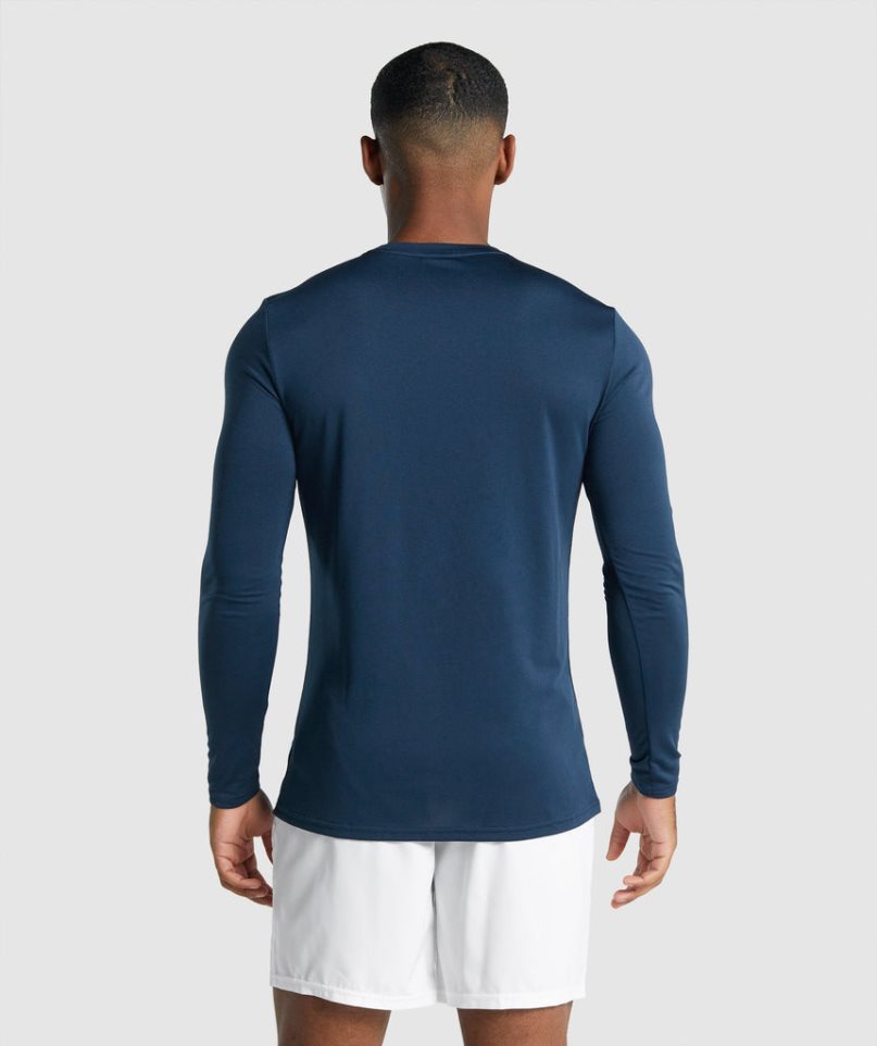 Men's Gymshark Arrival Long Sleeve Graphic T-Shirts Navy | CA 103A87